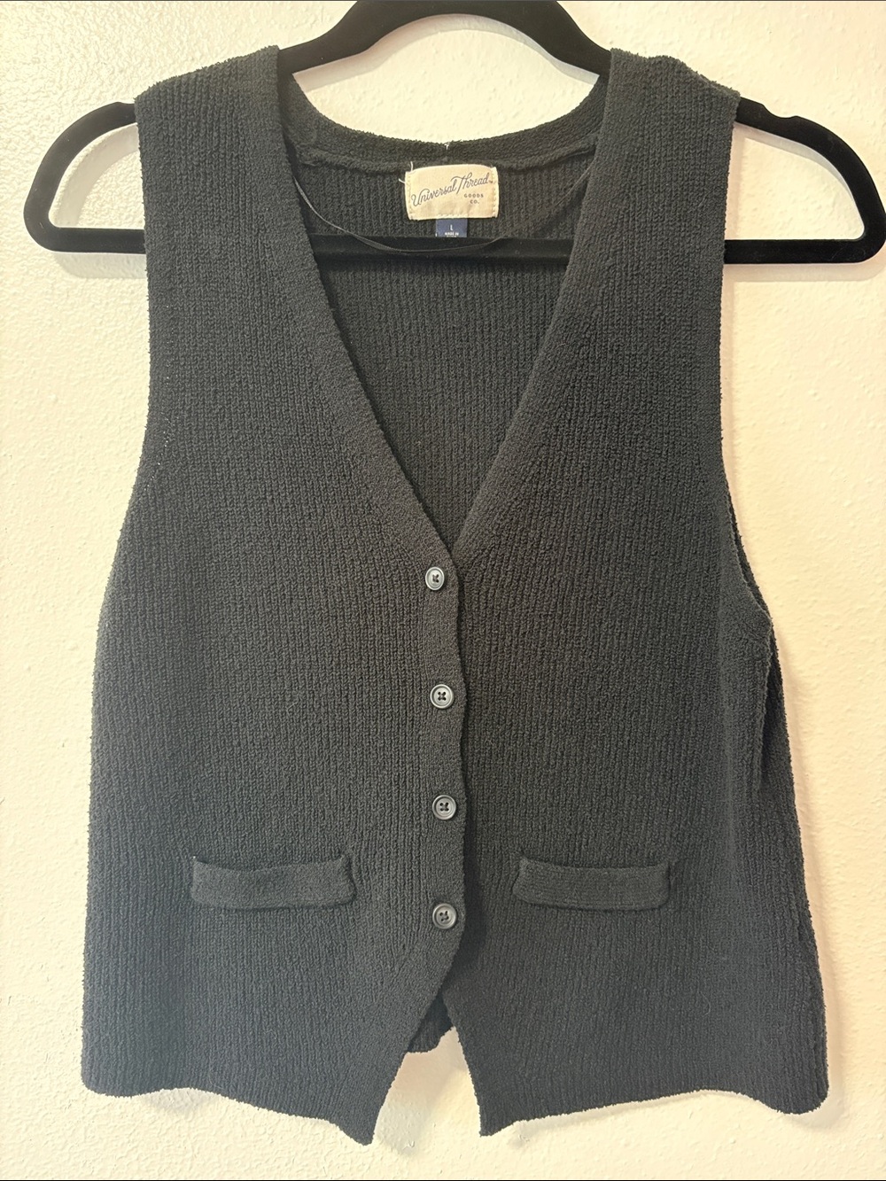 Black Knit Button-Front Vest